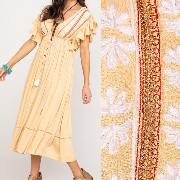 Free People Dresses & Skirts - Free People Bali Will Wait For You Midi Dress: Natural Boho Prairie Cottagecore